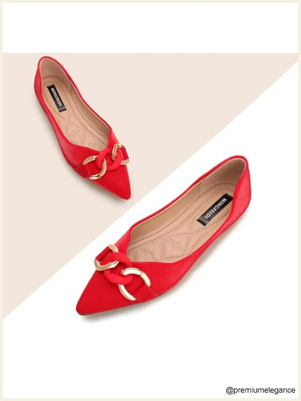 Women's Pointed Toe Ballet Flats with Metal Chain - Breathable, Lightweight